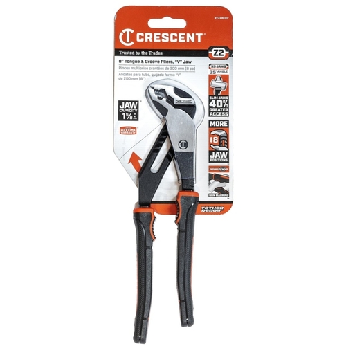 Crescent RTZ28CGV Z2 K9 Series Tongue and Groove Plier, 8-1/2 in OAL, 1.6 in Jaw, Self-Locking Adjustment, 1.1 in W Jaw