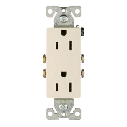 Duplex Receptacle, 2 -Pole, 15 A, 125 V, Back, Side Wiring, NEMA: 5-15R Light Almond