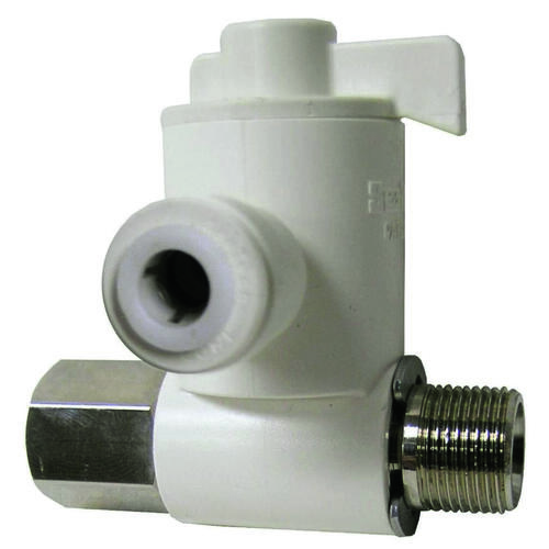 Stop Valve, 1/4 x 3/8 x 3/8 in Connection, Compression, Plastic Body
