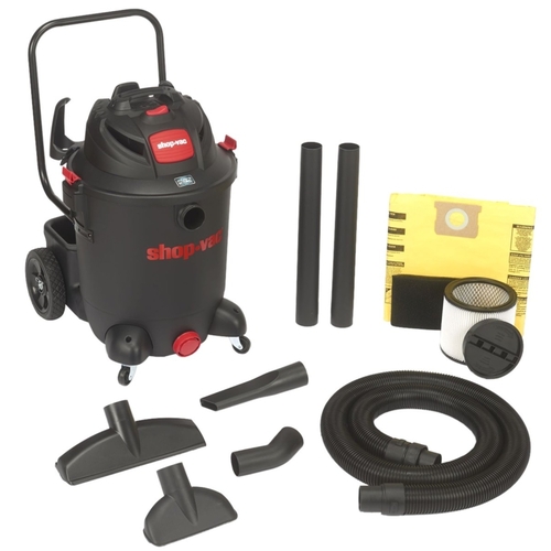 Wet/Dry Vacuum, 14 gal Vacuum, Cartridge Filter, 6.5 hp, Black Housing
