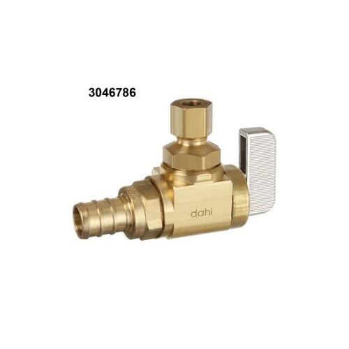 Dahl Brothers 621-PX3-30-BAG mini-ball Angle Supply Stop Valve, 1/2 x 1/4 in Connection, PEX Crimpex x Compression, Brass Body