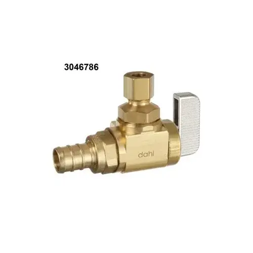 mini-ball Angle Supply Stop Valve, 1/2 x 1/4 in Connection, PEX Crimpex x Compression, Brass Body