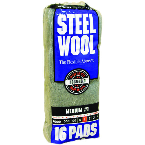 Homax 106604-06 Steel Wool, #1 Grit, Medium, Gray - pack of 16