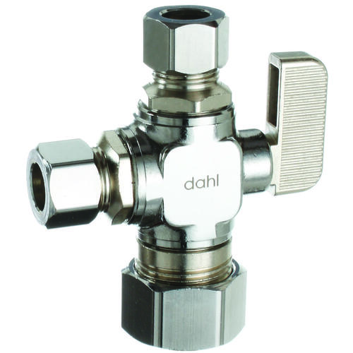 Dahl Brothers 511-33-31-31 Ball Valve, 5/8 x 3/8 x 3/8 in Connection, Compression, Manual Actuator, Brass Body