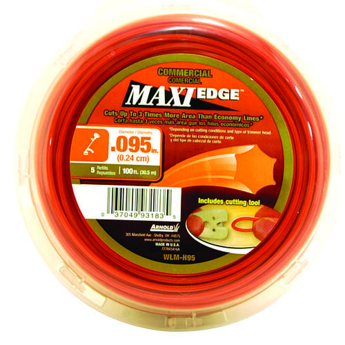 Arnold WLM-H95 Maxi Edge Trimmer Line, 0.095 in Dia, 100 ft L, Polymer, Orange