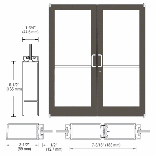 CRL-U.S. Aluminum DC42222 Bronze Black Anodized Custom Pair Series 400 Medium Stile Offset Pivot Entrance Doors for Surface Mount Door Closers