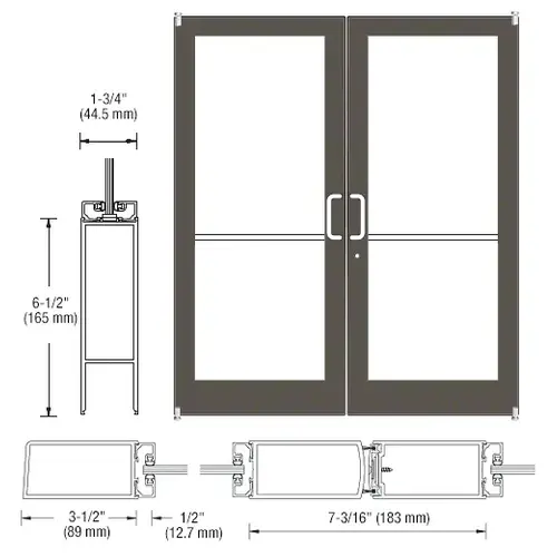 CRL-U.S. Aluminum DC42222 Bronze Black Anodized Custom Pair Series 400 Medium Stile Offset Pivot Entrance Doors for Surface Mount Door Closers