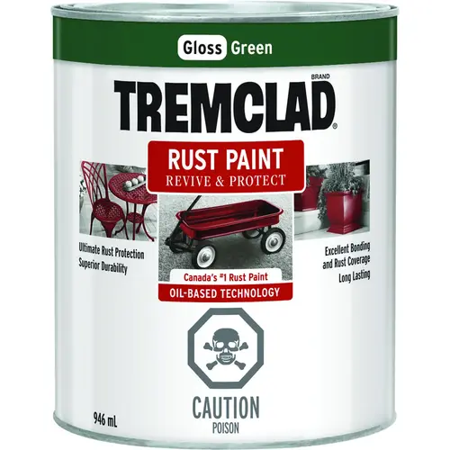 TREMCLAD Rust Paint, Gloss, Green, 946 mL, Can