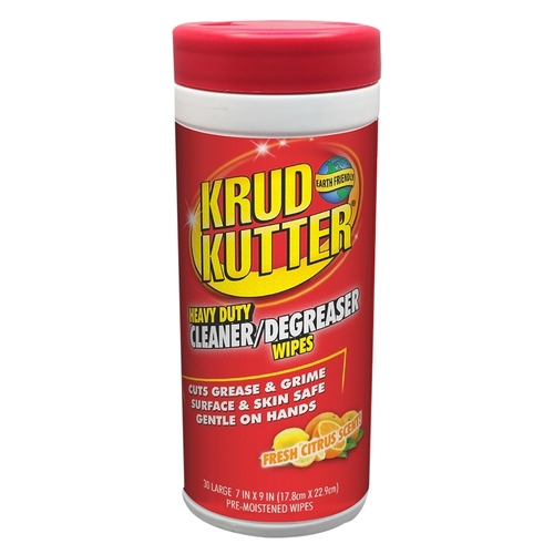 Krud Kutter 346527 Heavy-Duty Cleaner/Degreaser Wipes, 7 in L, 9 in W, Citrus-Like - pack of 30