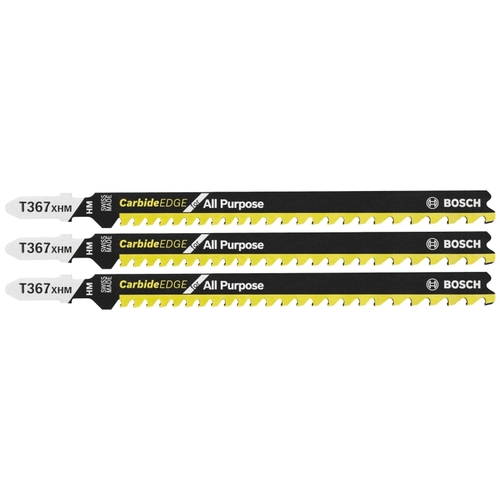 Bosch T367XHM3-XCP5 Jig Saw Blade, 0.35 in W, 5-1/4 in L, 5/7 TPI, Carbide Cutting Edge - pack of 15