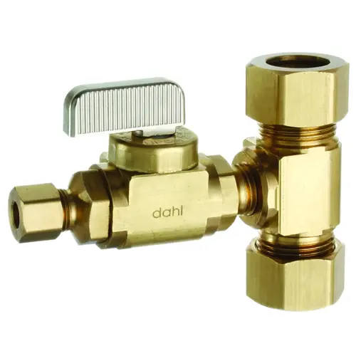 mini-ball Tee Valve Kit, 5/8 x 5/8 x 3/8 in Connection, Compression, Brass Body Nickel