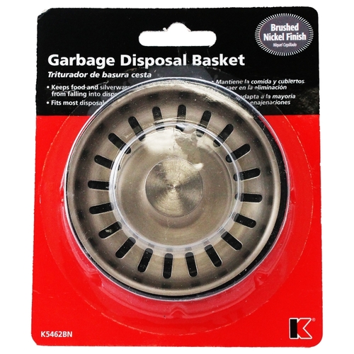 Garbage Disposal Strainer/Stopper, Steel, Brushed Nickel