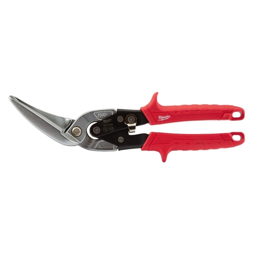 Long Cut Aviation Snip, 11 in OAL, 3 in L Cut, Left, Straight Cut, Steel Blade, Red Handle