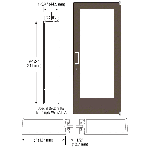 Bronze Black Anodized 550 Series Wide Stile (RHR) HRSO Single 3'0 x 7'0 Offset Hung with Pivots for Surf Mount Closer Complete ADA Door for 1" Glass with Lock Indicator, Cyl Guard