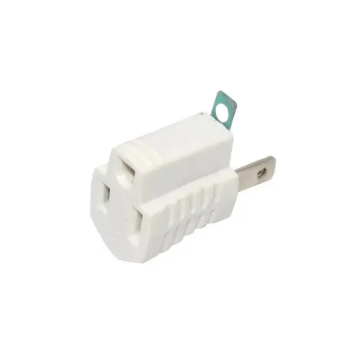 Outlet Adapter with Grounding Lug, 2 -Pole, 15 A, 125 V, 1 -Outlet, NEMA: NEMA 1-15R White