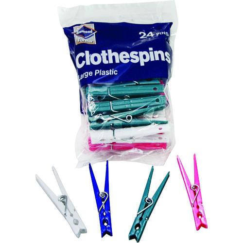 Diamond 536-376-850 Clothespin, Plastic, Blue/Green/Pink/White - pack of 24