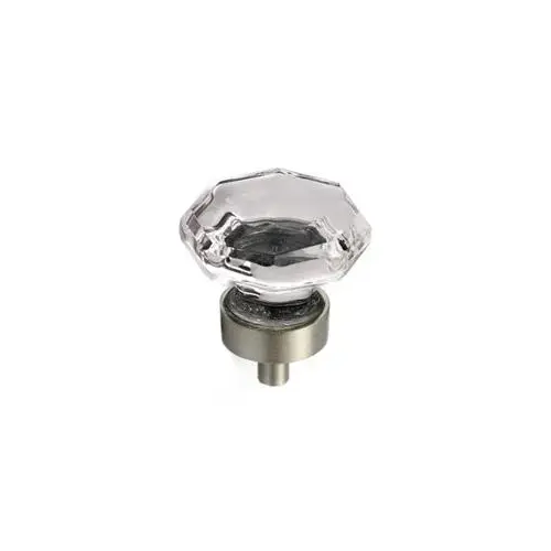 Cabinet Knob, 1-1/16 in Projection, Acrylic, Brushed Nickel Clear