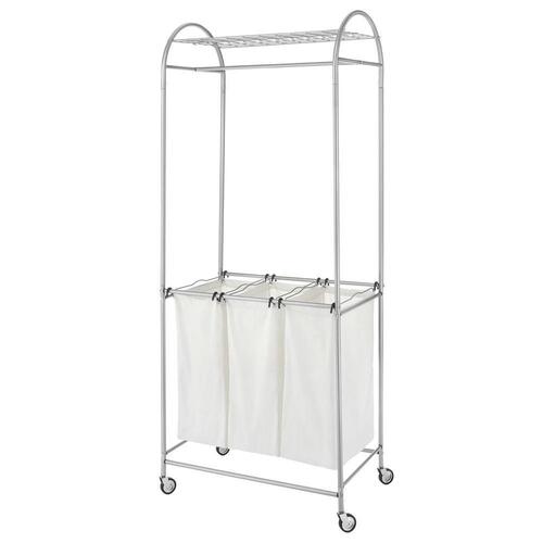 Laundry Center, 3-Compartment, Metal, Silver, 32 in W, 72 in H, 20 in D