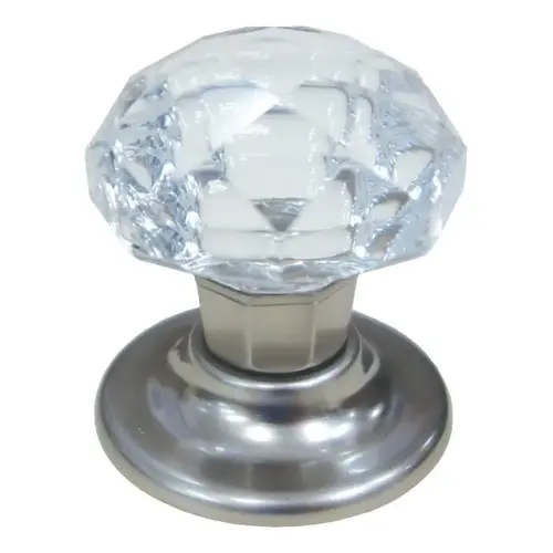 Cabinet Knob, 1-27/32 in Projection, Crystal/Glass/Metal, Brushed Nickel Clear