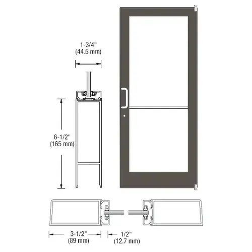 CRL-U.S. Aluminum 1DC41222L036 Bronze Black Anodized 400 Series Medium Stile (RHR) HRSO Single 3'0 x 7'0 Offset Hung with Pivots for Surf Mount Closer Complete Door for 1" Glass with Standard MS Lock and Bottom Rail