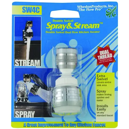 Spray&Stream /C Aerator Male x Female, Brass/Plastic, Chrome Plated, 2.2 gpm Black