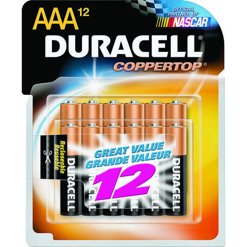 DURACELL MN2400B12 Battery, 1.5 V Battery, AAA Battery, Alkaline, Manganese Dioxide - pack of 12