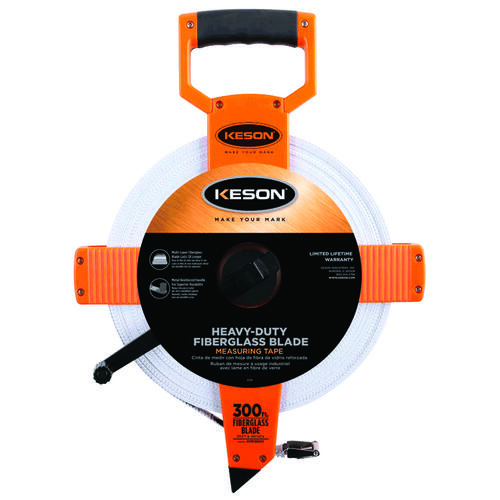 KESON LLC OTR18300 Tape Measure, 300 ft L Blade, 1/2 in W Blade, Fiberglass Blade, ABS Case, Pumpkin Case