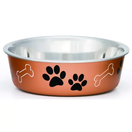 Pet Feeding Bowl, M, 28 oz Volume, Polyresin/Stainless Steel, Copper