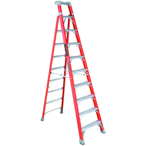 Cross Step Ladder, 170 in Max Reach H, 10-Step, 300 lb, Type IA Duty Rating, 3 in D Step, Fiberglass