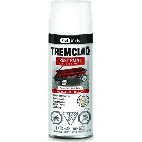 TREMCLAD Rust Spray Paint, Flat, White, 340 g, Aerosol Can