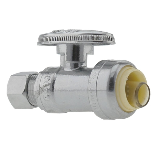 Stop Valve, 1/2 x 3/8 in Connection, Push x Compression