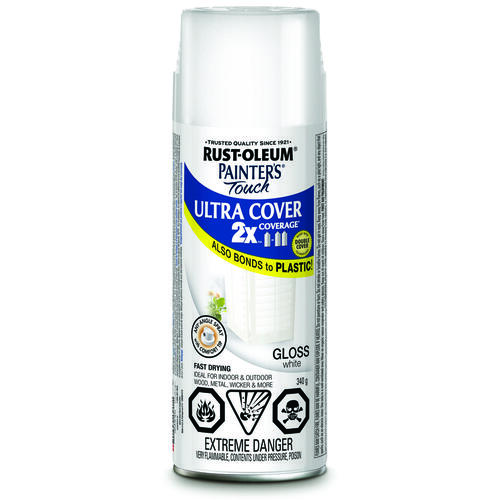 PAINTER'S Touch Spray Paint, Gloss, White, 340 g, Aerosol Can - pack of 6