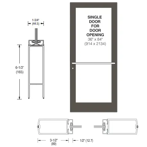 CRL-U.S. Aluminum DC41722L036 Bronze Black Anodized 400 Series Medium Stile (RHR) HRSO Single 3'0 x 7'0 Center Hung for OHCC w/Standard Push Bars Complete Door Std. MS Lock & Bottom Rail