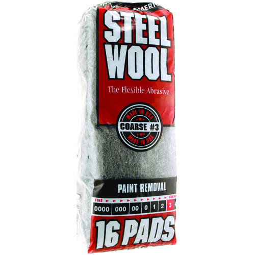Homax 106606-06 Steel Wool, #3 Grit, Coarse, Gray - pack of 16