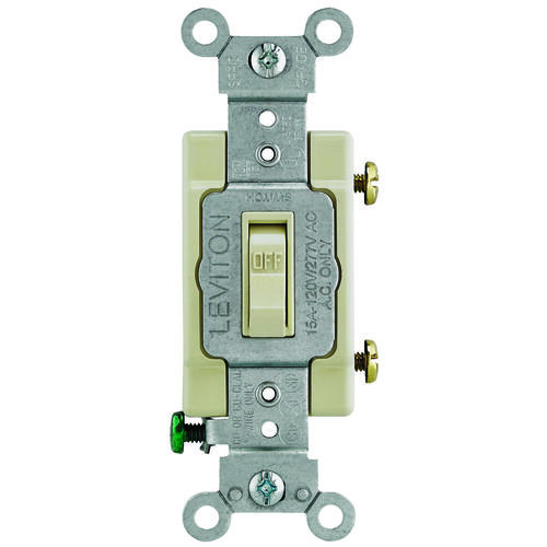 54501-2I Switch, 15 A, 120/277 V, Lead Wire Terminal, NEMA WD-1, WD-6, Thermoplastic Housing Material Ivory