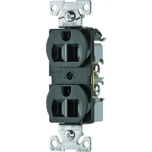 Duplex Receptacle, 2 -Pole, 15 A, 125 V, Back, Side Wiring, NEMA: 5-15R, Black