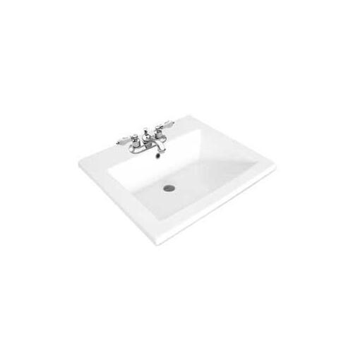 Bathroom Sink, Square Basin, 4 in Faucet Centers, 3-Deck Hole, 20-1/4 in OAW, 7-1/4 in OAH, White