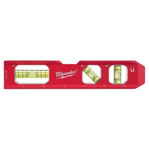 Compact Billet Torpedo Level, 7 in L, 3-Vial, Magnetic, Aluminum, Red