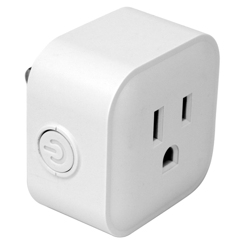 Wi-Fi Controlled Outlet, 1 -Pole, 15 A, 125 V, Grounded Socket, Wi-Fi, White