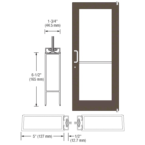 CRL-U.S. Aluminum 1DC51222L036 Bronze Black Anodized 550 Series Wide Stile (RHR) HRSO Single 3'0 x 7'0 Offset Hung with Pivots for Surf Mount Closer Complete Door for 1" Glass with Standard MS Lock and Bottom Rail