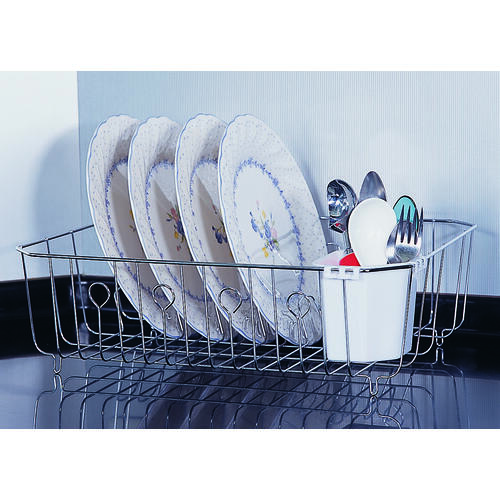 Simple Spaces JI-25C-3L Dish Drainer with Cutlery Basket, 20 lb Capacity, 18 in L, 13-1/2 in W, 5-1/2 in H, Steel