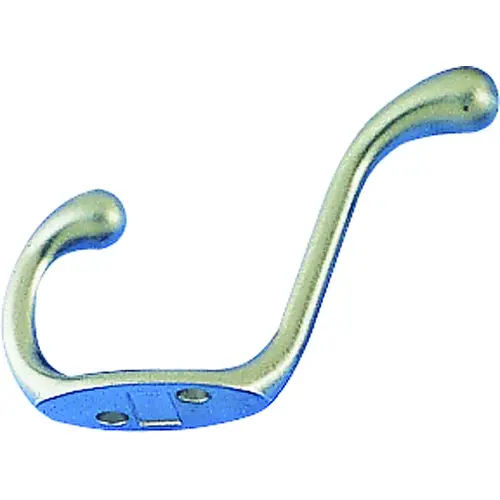 Coat and Hat Hook, 22 lb, 2-Hook, 1-1/64 in Opening, Zinc, Satin Nickel Silver