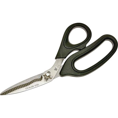 Utility Scissor, 8 in OAL, 4 in L Cut, Stainless Steel Blade, Straight Handle, Black Handle