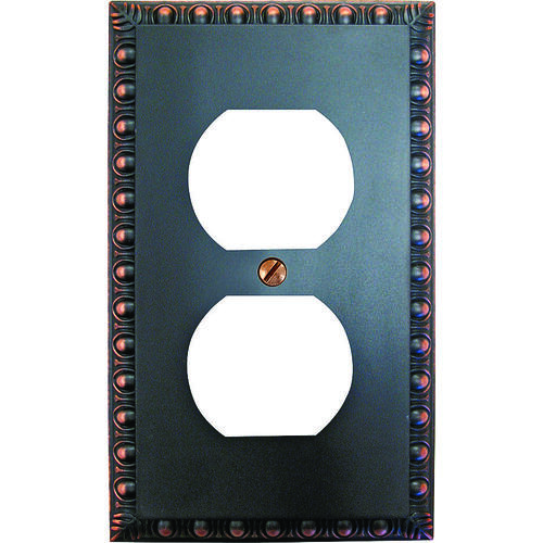 Amerelle 90DVB Receptacle Wallplate, 4-5/16 in L, 3 in W, 1 -Gang, Metal, Aged Bronze