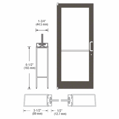 CRL-U.S. Aluminum 1DC41222R036 Bronze Black Anodized 400 Series Medium Stile (LHR) HLSO Single 3'0 x 7'0 Offset Hung with Pivots for Surf Mount Closer Complete Door for 1" Glass with Standard MS Lock and Bottom Rail
