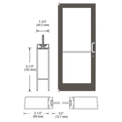 CRL-U.S. Aluminum 1DC41222R036 Bronze Black Anodized 400 Series Medium Stile (LHR) HLSO Single 3'0 x 7'0 Offset Hung with Pivots for Surf Mount Closer Complete Door for 1" Glass with Standard MS Lock and Bottom Rail