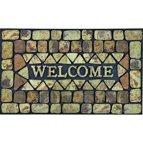 Door Mat, 30 in L, 18 in W, Flocking Pattern, Polyester Surface