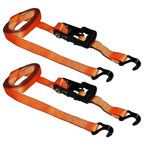 Tie-Down Strap, 1-1/4 in W, 15 ft L, Polyester, Orange, 700 lb Working Load, J-Hook End - pack of 2