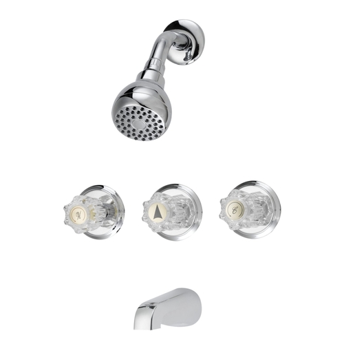 Tub/Shower, Fixed Mount Showerhead, 1.75 gpm Showerhead, 1 Spray Settings, 3-Handle Chrome