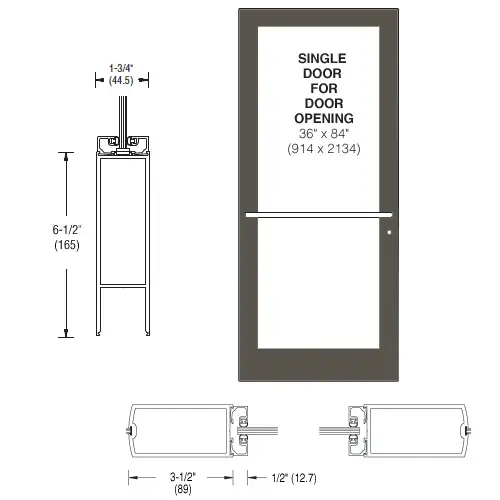 CRL-U.S. Aluminum DC41722R036 Bronze Black Anodized 400 Series Medium Stile (LHR) HLSO Single 3'0 x 7'0 Center Hung for OHCC w/Standard Push Bars Complete Door Std. MS Lock & Bottom Rail